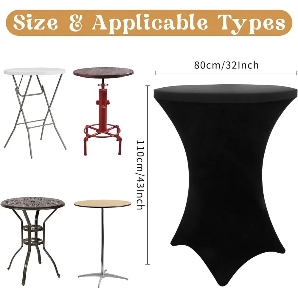 Sleek & Fitted Black Cocktail Table Covers - 8-Pack 32x43 Inch for Celebrations